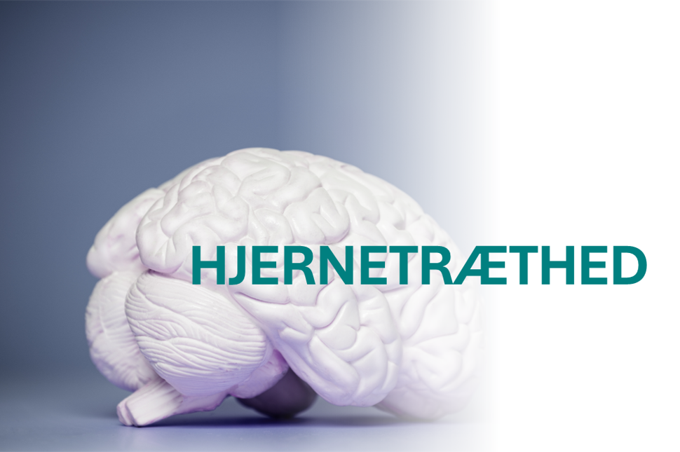 Hjerne med teksten 'Hjernetræthed'
